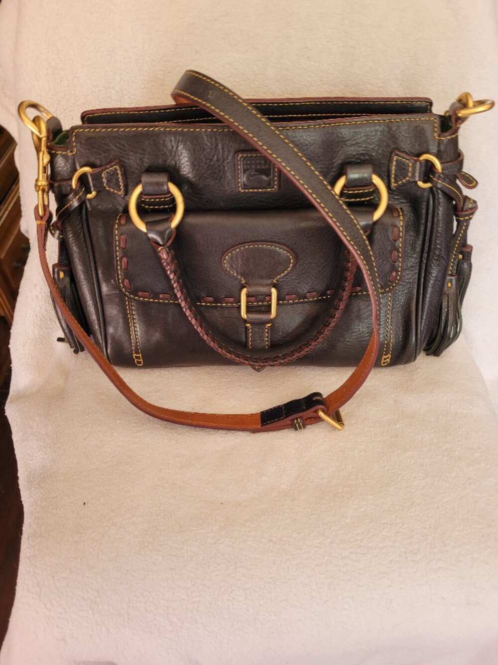 Dooney & Bourke Florentine Medium Pocket Satchel Navy Blue Leather Handbag